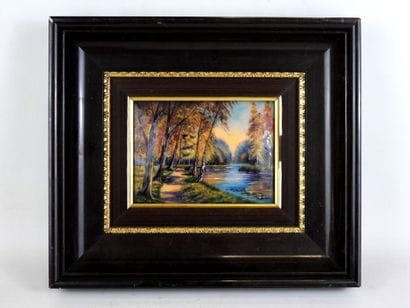 BARDET in Limoges : Landscape. Enamel. Signed...