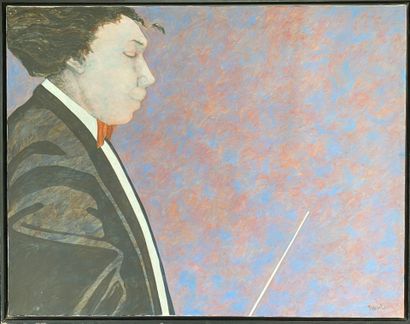 PAINTER (XXth) : Large oil on canvas signed...