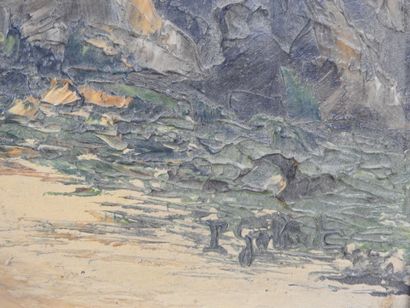Ecole du XXème siècle : Vue du chemin. Huile...