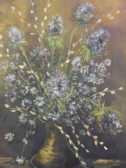 DELARUE (XXe) : Bouquet de fleurs. Huile...