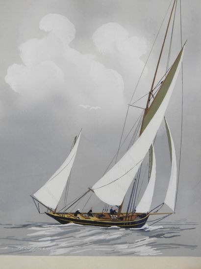 Léon HAFFNER (1881-1972). Sailboat. Stencil...