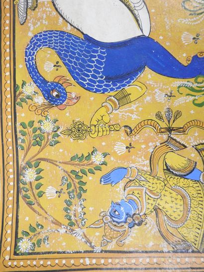 INDE. Vishnou et Krishna. Deux gouaches sur...