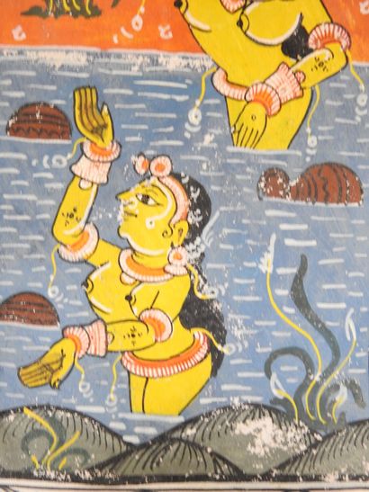 INDE. Vishnou et Krishna. Deux gouaches sur...