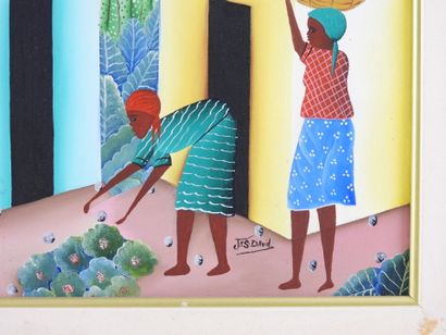 JNS DAVID (XXe) : Village Antillais. Huile...