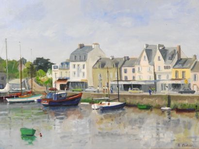 A. PLATRIER (XXe). Le Port. Huile sur toile....