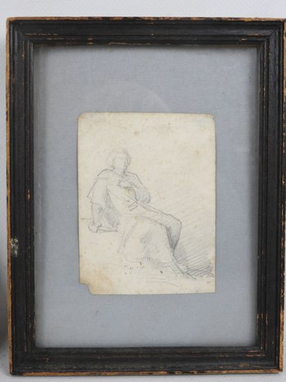 TROIS DESSINS encadrés au crayon graphite...