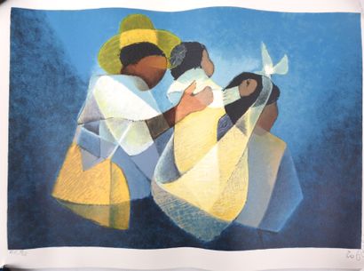 Louis TOFFOLI (1907-1999) : Famille. Lithographie....