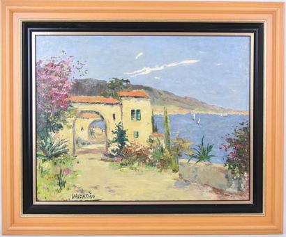 VALENTINO (XXth). Southern landscape. Oil...