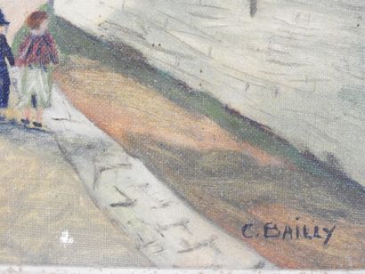C. BAILLY (XXe). La promenade. Huile sur...