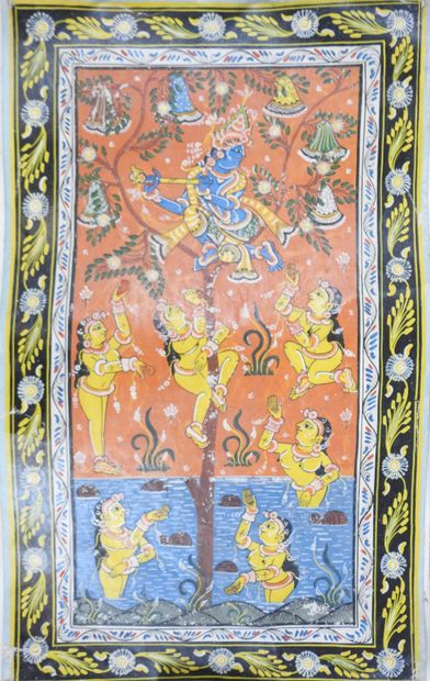 INDE. Vishnou et Krishna. Deux gouaches sur...