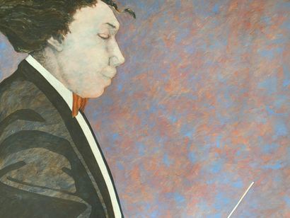 PAINTER (XXth) : Large oil on canvas signed...