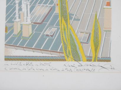 Henri DESCHAMPS (XXth). The roofs of Paris....