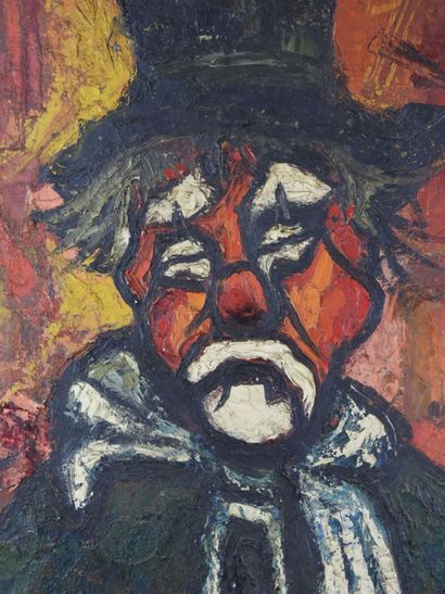 Ecole du XXème siècle : Clown triste. Huile...