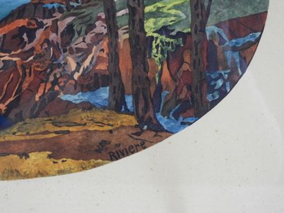 RIVIERE (XXe) : Paysage méditerranéen. Aquarelle....