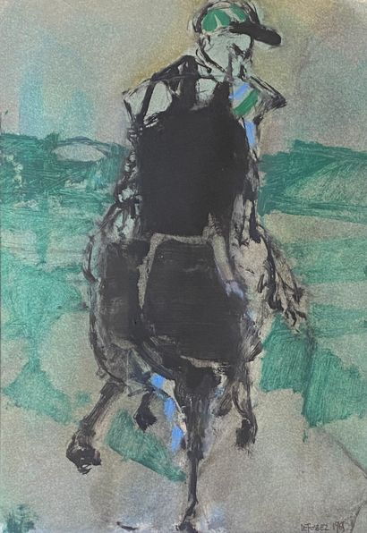 ALFRED DEFOSSEY (Né en 1932) : Jockey. Aquarelle....