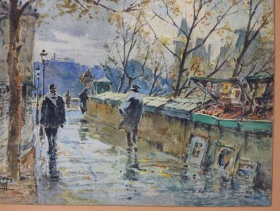 René LEVERD (1872-1938) : Vue des bouquinistes...