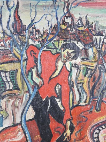 Claude MOYA (20th). Drunkenness. Oil on isorel...