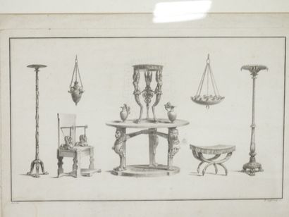 THREE FRAMED ENGRAVINGS: - plate containing...