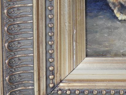 P. BESSON (XXth). Toileting kittens. Oil...
