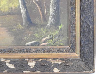 MANIERY (XXth). Wooded landscapes. Two oils...