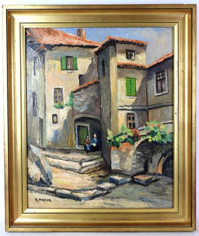 A. MASSE (XXe) : Promenade du couple. Huile...