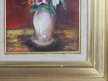 DELARUE (XXth): Bouquet de fleurs. Oil on...