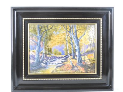 EMAIL DE LIMOGES : Paysage. émail sur cuivre....