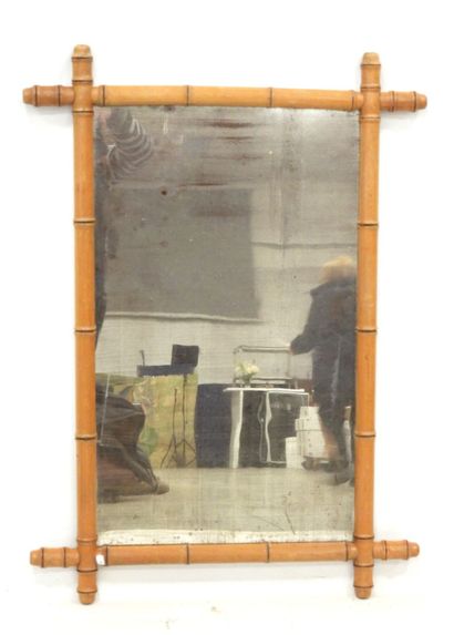 Rectangular bamboo mirror with mercury glass....