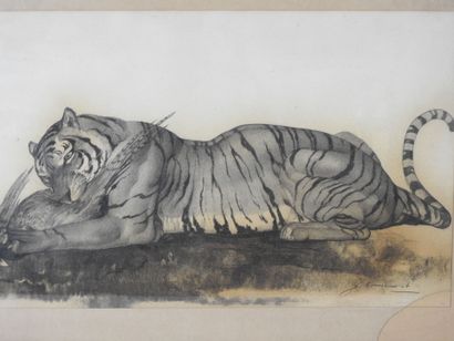 20th century FRENCH school. Tiger devouring...