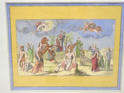 DEUX ENCADRES comprenant quatre gravures...