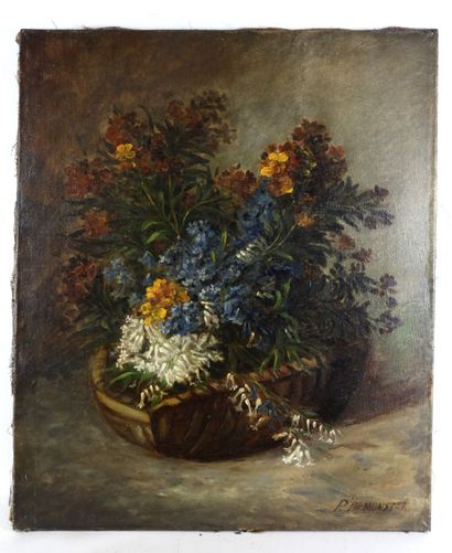 P. DEMUNSTER (XIX-XXth): Basket in bloom....
