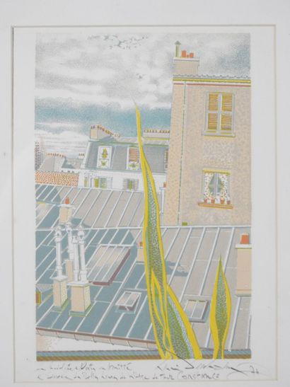 Henri DESCHAMPS (XXth). The roofs of Paris....