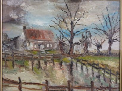 DELARUE (XXth): View of the house. Oil on...