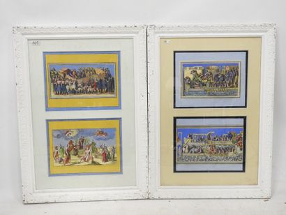 DEUX ENCADRES comprenant quatre gravures...