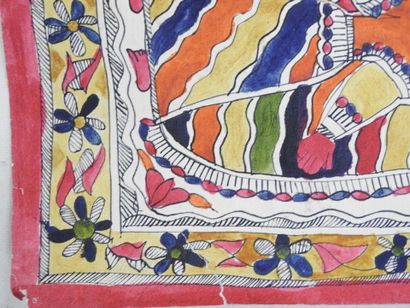 INDE. Divinités. Deux dessins à l'encre et...
