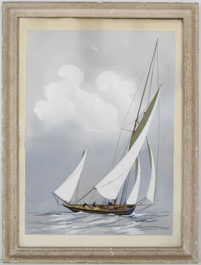 Léon HAFFNER (1881-1972). Sailboat. Stencil...
