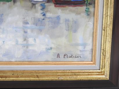 A. PLATRIER (XXe). Le Port. Huile sur toile....
