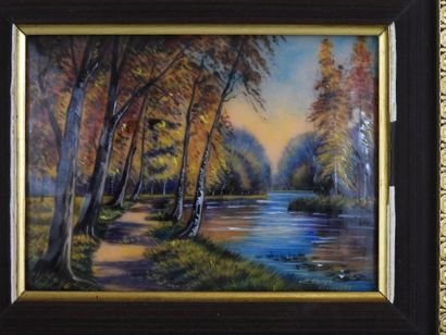 BARDET in Limoges : Landscape. Enamel. Signed...