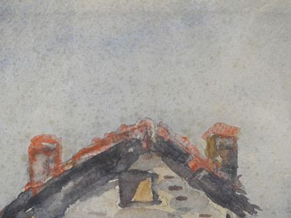 R. DELAUNAY (20th). House in a street. Watercolor...