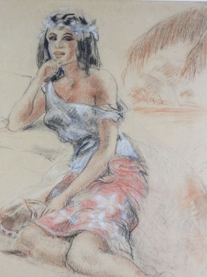 Ecole du XXème siècle : Tahitienne. Dessin...