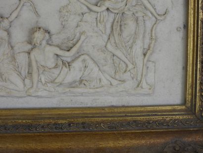 Diana and her nymphs. Marble powder bas-relief....