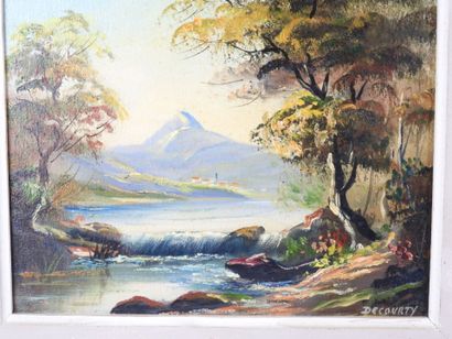 DECOURTY (XXe) : Paysage montagneux. Huile...