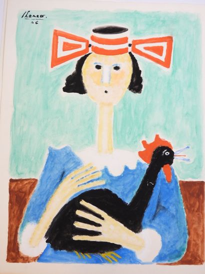 Roland CHANCO (1914-2017): Le Coq Noir. Gouache...