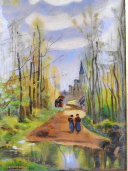 LIMOGES. La promenade. Émail signé Charbonnier...