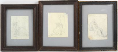 TROIS DESSINS encadrés au crayon graphite...