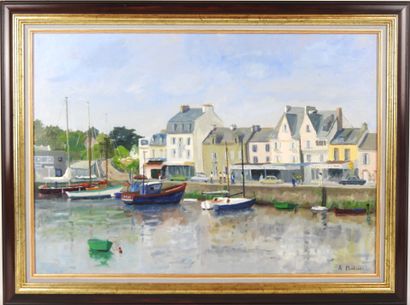 A. PLATRIER (XXe). Le Port. Huile sur toile....