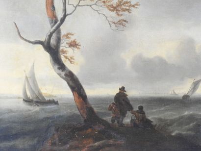 Ecole du XIXème siècle : Marine par temps...