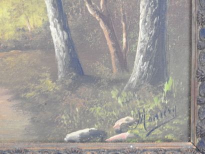 MANIERY (XXth). Wooded landscapes. Two oils...