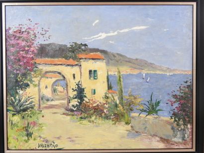VALENTINO (XXth). Southern landscape. Oil...