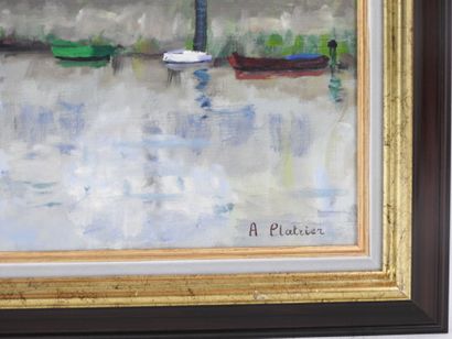 A. PLATRIER (XXe). Le Port. Huile sur toile....